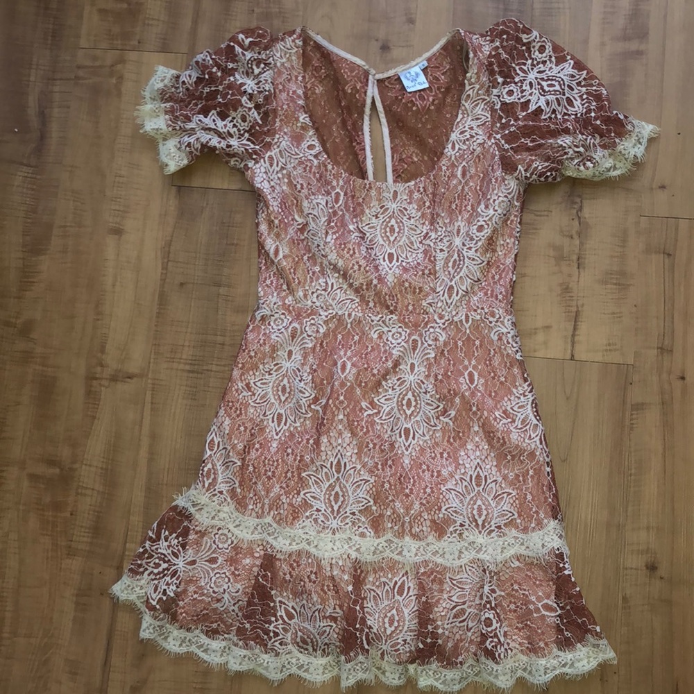 Adorable Rust /Cream Lace Dress